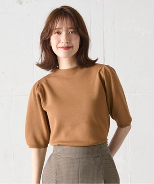 ANY 【マシンウォッシュ】モックネックパフスリーブニット キャメル