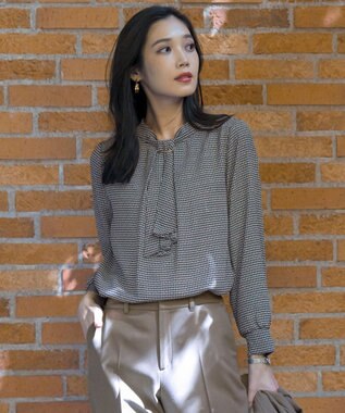 ANY SIS L 【4WAY・裏起毛】エニポカ ボウタイ ブラウス 千鳥