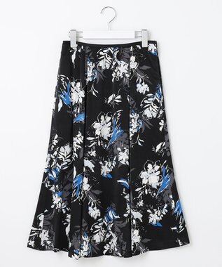 自由区 【洗える】ブラッシュドフラワープリント フレアスカート ブラック系5