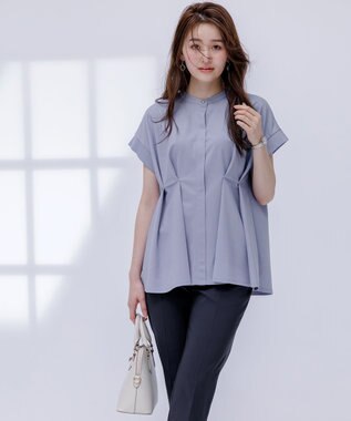 ANY SIS S 【洗える】カナパジャージー ブラウス ライトブルー