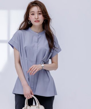 ANY SIS 【洗える】カナパジャージー ブラウス ライトブルー