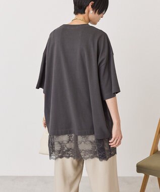 AMERICAN HOLIC カレッジロゴレースドッキングＴシャツ Charcoal Gray