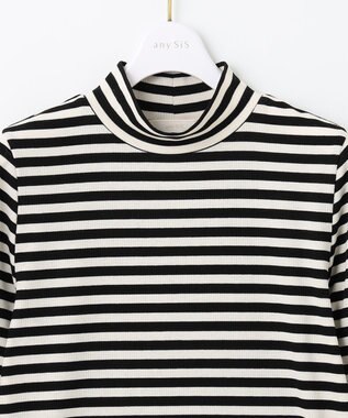ANY SIS 【洗える】リブタートル カットソー アイボリー×ブラックボーダー