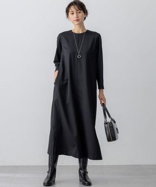 23区 L 【洗える】メリノウールサテン ワンピース ブラック系