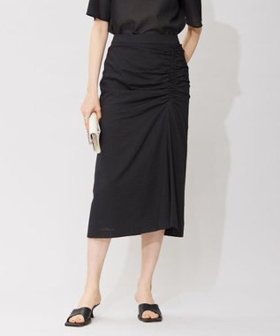 ICB L 【洗える】コットンリップル ナロースカート ブラック系