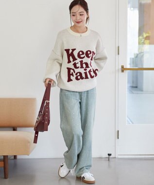 WEGO フラッフィーグラフィックBIGニットプルオーバー オフホワイト