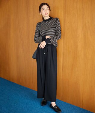 ANY 【洗濯機可能/ストレッチ/ウエストゴム】ウールライク2タックストレートパンツ ネイビー