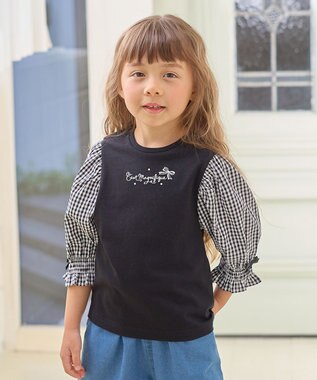 ANY KIDS 袖ギンガム 七分袖 Tシャツ ブラック×ブラックギンガム