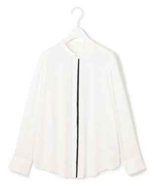 ICB L 【UVケア・速乾・洗える】BackSatinAmunzen バンドカラーブラウス オフホワイト系