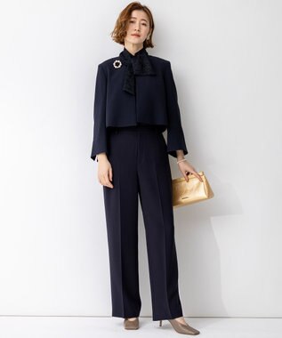 23区 【APPLAUDIR】クリアジョーゼット コンパクトタックジャケット ネイビー系