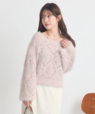 earth music&ecology シャギーミックス透かしハート柄ニットプルオーバ Grayish Pink