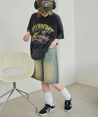 WEGO 【SMサイズ展開】ヴィンテージウォッシュデニムハーフパンツ デニム淡加工色