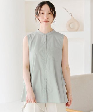 Tiaclasse 【洗える】ノースリーブ後ろタックティアードブラウス ミント