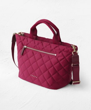 TOCCA TRACE PAVE FASTENER TOTE ナイロンキルトバッグ レッド系