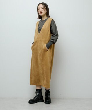 Green Parks なめらかタッチスウェード調ジャンパースカート Camel