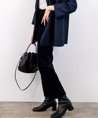 caqu レギュラーストレート 裏起毛コーデュロイパンツ navy