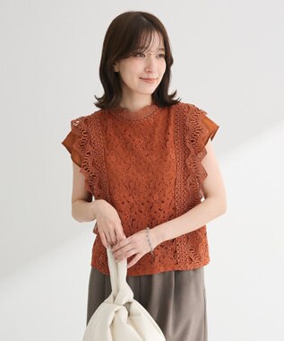 Green Parks ・Ｐｅｔｉｔ　Ｆｌｅｕｒ　フレンチレーシーブラウス Brown