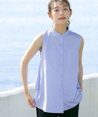 Tiaclasse 【洗える】ノースリーブ後ろタックティアードブラウス ライトブルー
