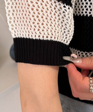 WEGO 襟付きリボンメッシュショートカーデ 柄1