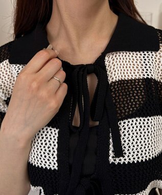 WEGO 襟付きリボンメッシュショートカーデ 柄1