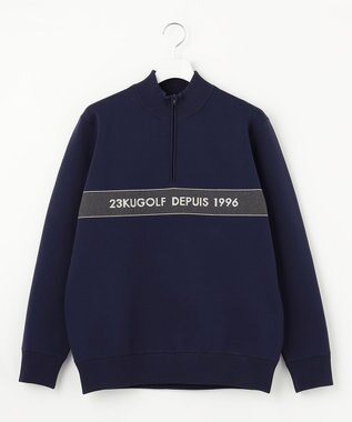 23区GOLF 【MEN】【 蓄熱裏地付き/ウォッシャブル】ロゴ ダブルジャガードニット ネイビー系