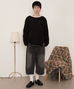 WEGO ダブルガーゼダメージプルオーバー ブラック