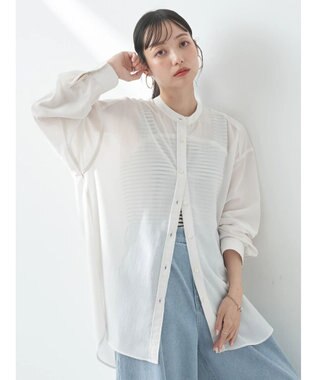 earth music&ecology シアーバンドカラーシャツ