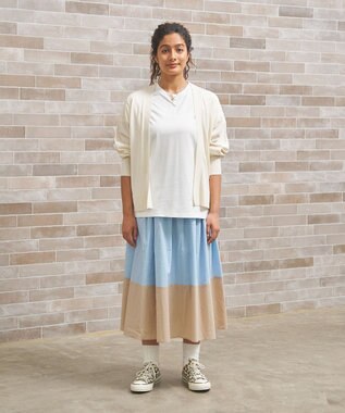 J.PRESS YORK STREET 【WOMEN】バイカラーギャザー スカート サックスブルー系1