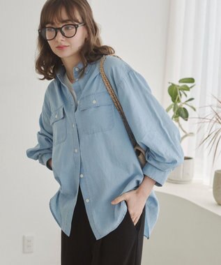 WEGO 【ANGIE VINTAGE】シアーデニムレギュラーカラーシャツ サックス