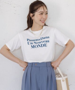 組曲 S 【綿100％】フロッキープリント Ｔシャツ アイボリー系