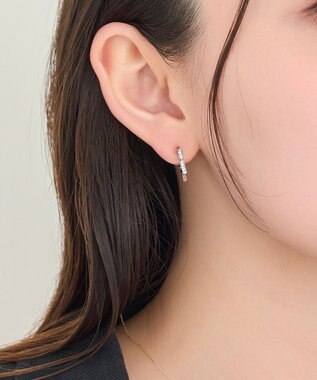 Phoebe 【金属アレルギー対応】ワンタッチライナースタービジューフープピアス　シルバー シルバー