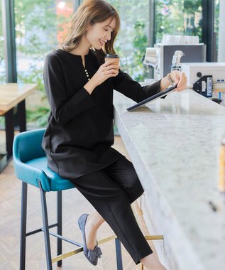 Tiaclasse 【ダブルストレッチ・洗える】テーパードパンツ ブラック