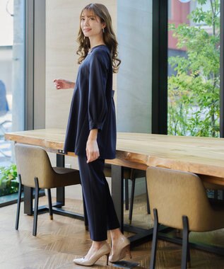 Tiaclasse L 【ダブルストレッチ・洗える】テーパードパンツ ネイビー