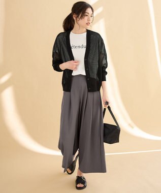 ANY L メッシュＶネックニットカーディガン ブラック