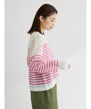 Green Parks シアーボーダーニットプルオーバー Pink