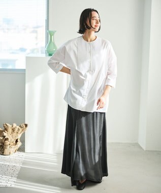 #Newans 【洗濯機可能/シワになりにくい】〈お腹・腰回りをカバー〉ピンタックデザインスクエアブラウス ホワイト