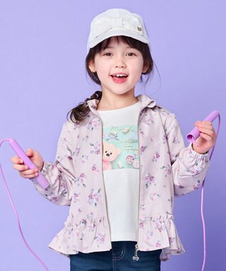 ANY KIDS フード取り外し 総柄 ブルゾン ピンク系花柄