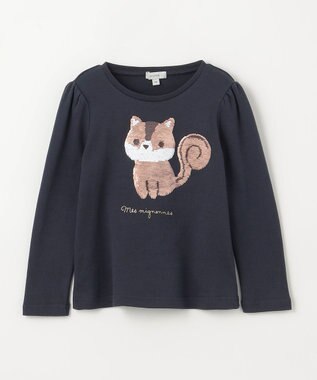 ANY KIDS ミラクルスパンコール長袖Tシャツ ネイビー（ネコ×リス）