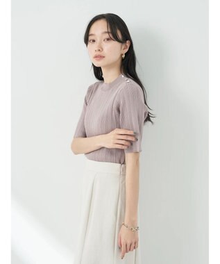 earth music&ecology ショルダーボタンリブニットプルオーバー Grayish Pink