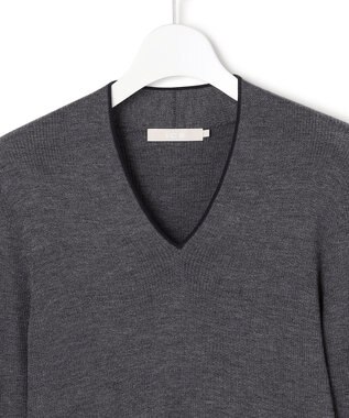 ICB 【新色追加】 エクストラファインメリノリブ Vネックプルオーバー ミディアムグレー系