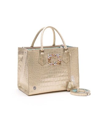 A.D.M.J. 【牛革】ヴィッテリグリシャムウェンディ/クリスタルソーイングWジップトート28cm ゴールド