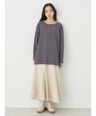 earth music&ecology バック釦ボーダーチュニック Brown