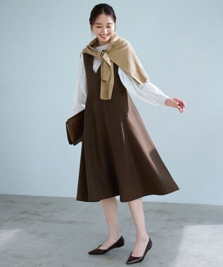 組曲 S ウールライクスポンディッシュ ジャンパースカート ダークブラウン系3
