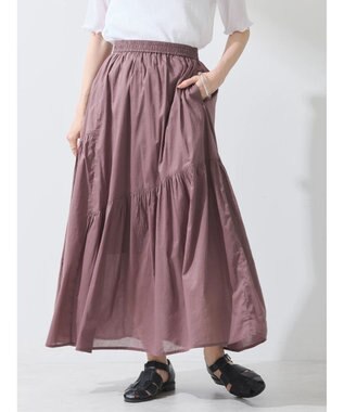 earth music&ecology コットンボイルランダム切替フレアスカート Brown