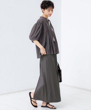 23区 L 【接触冷感/速乾性/洗える】エアリーブライトローン タック ブラウス ダークブラウン系