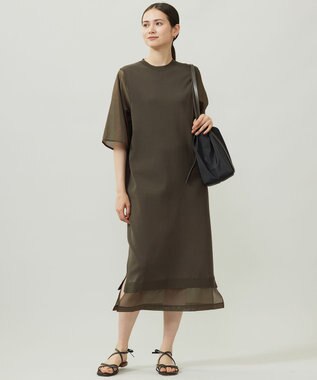 自由区 【洗える】ハイツイストコットンアセテート ワンピース ダークカーキ