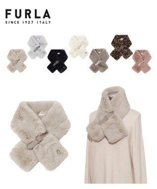 MOONBAT FURLA（フルラ）ベルト差し込みファーティペット アーチロゴ フェイクファー ライトベージュ