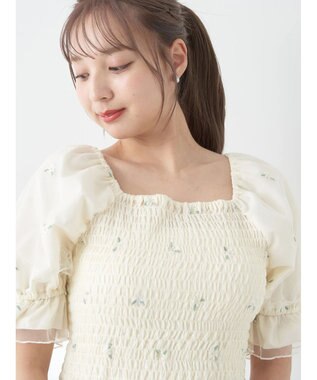 earth music&ecology フラワー刺繍ブラウス White