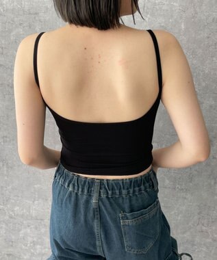 WEGO 【カップ付きインナー】グラフィックリブキャミソール ブラック
