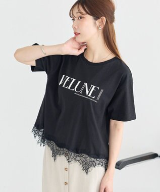 earth music&ecology 裾レースロゴプリントTシャツ